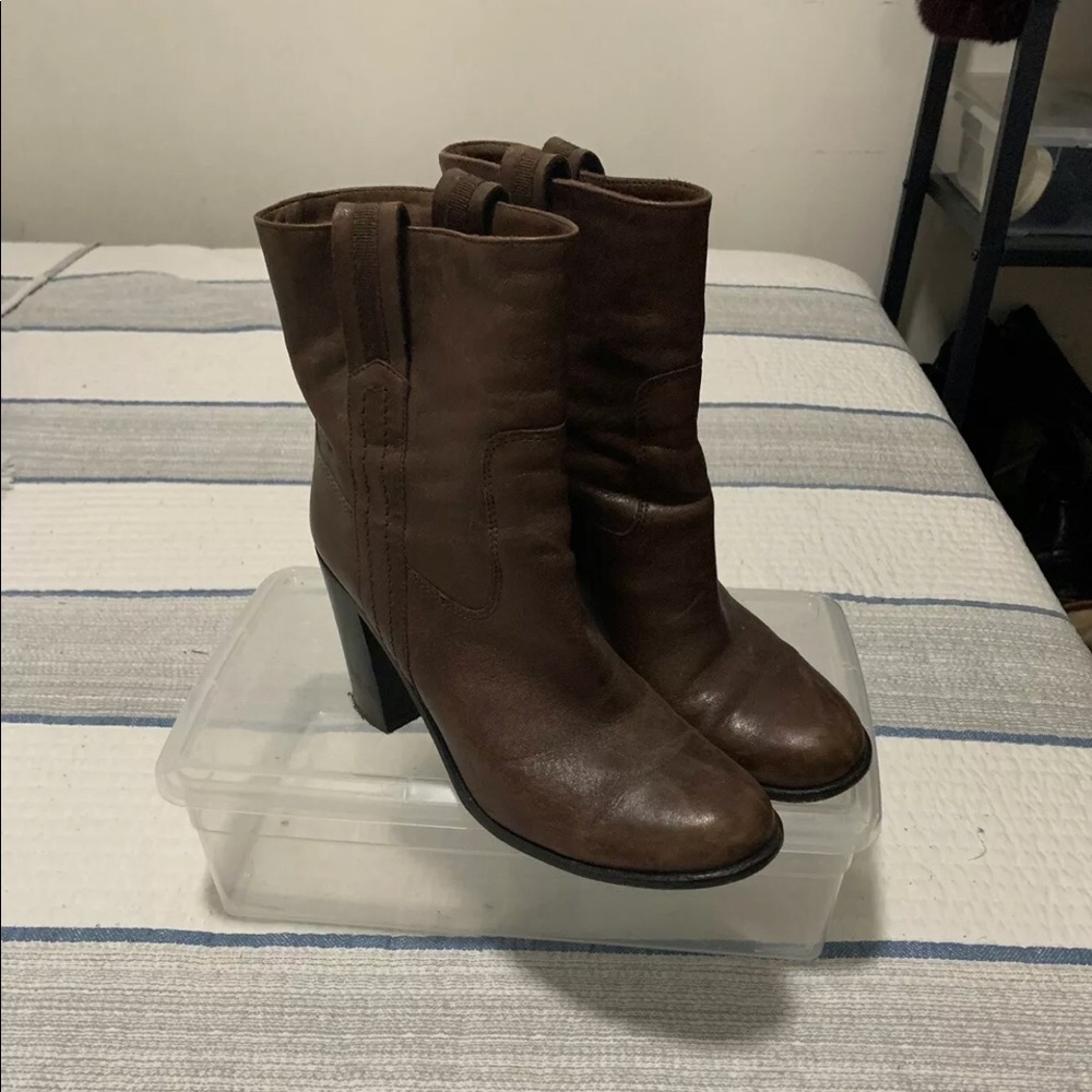 kate spade Brown Leather Mid-Calf Heel Ankle Boots
